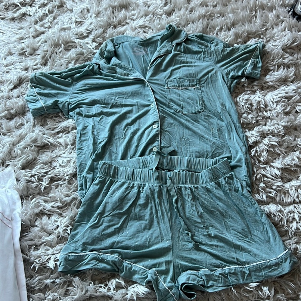 Victoria secret green white poka dot modal pj set